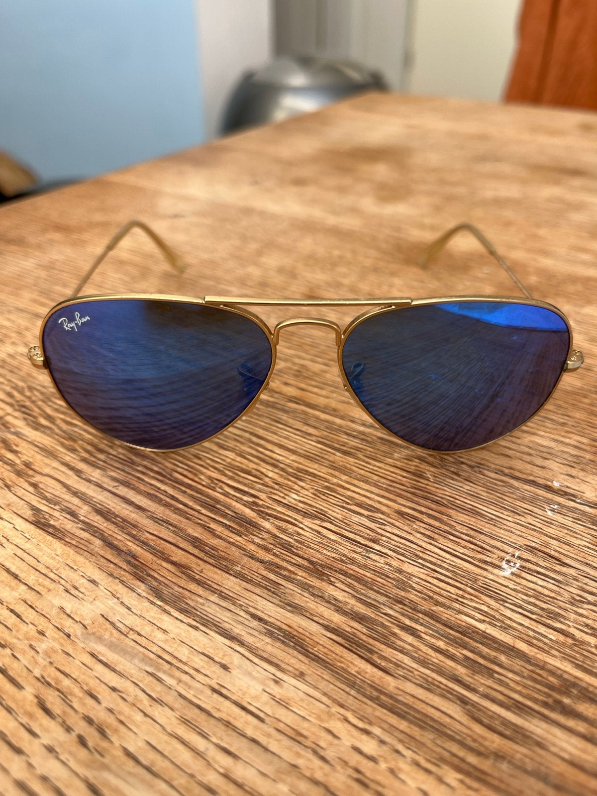 Ray-Ban 3025 Aviator Zonnebril - Blauw/Paars, Zonnebril, Blauw, Ophalen of Verzenden, Zo goed als nieuw