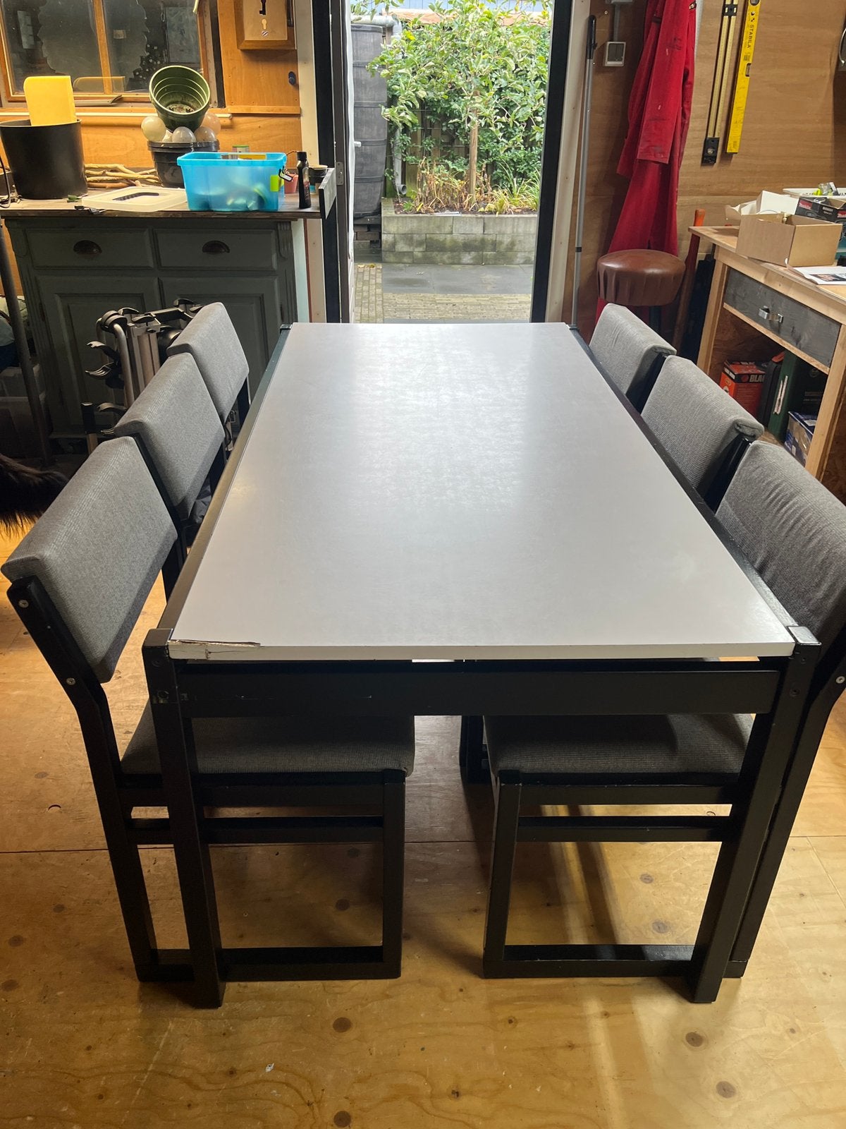 Vintage Uitschuibare Pastoe eettafel en stoelen, Ophalen, Gebruikt, Vintage Pastoe, 4 tot 6 stoelen
