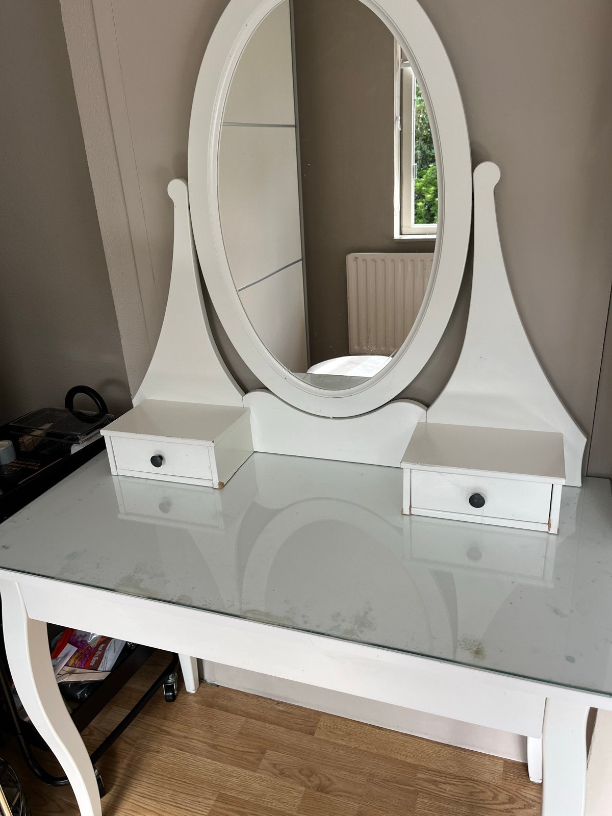 ikea Witte kaptafel met spiegel en lades, Huis en Inrichting, Ophalen, Gebruikt, 100 tot 150 cm, 50 tot 100 cm
