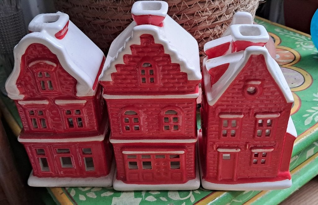 4 Huisjes theelichthouder kerst, Diversen, Ophalen of Verzenden, Zo goed als nieuw