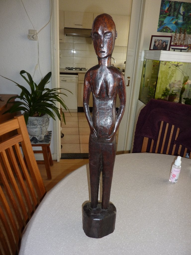 oud houten beeld vrouw in verwachting, Antiek en Kunst, Kunst | Beelden en Houtsnijwerken, Beeld, Hout, Vrouw, 50 - 100 cm