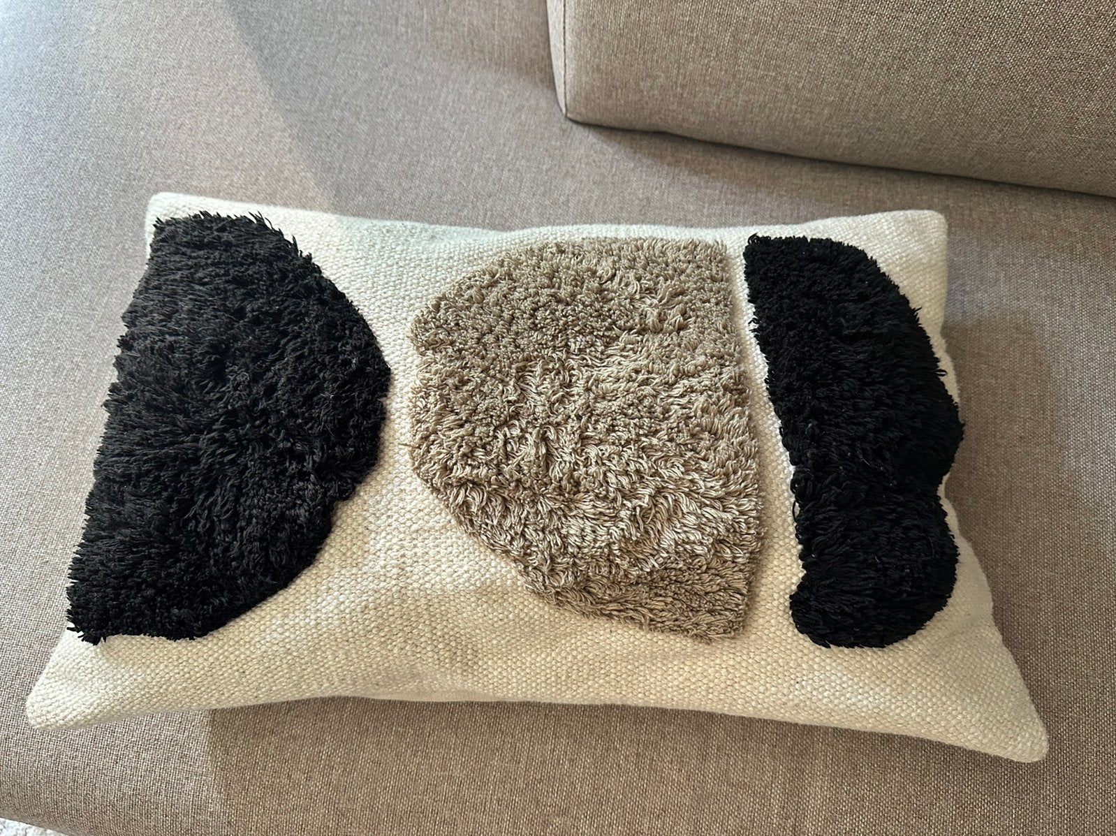 H&M home kussen japandi beige crème zwart, Verzenden, Beige, Rechthoekig