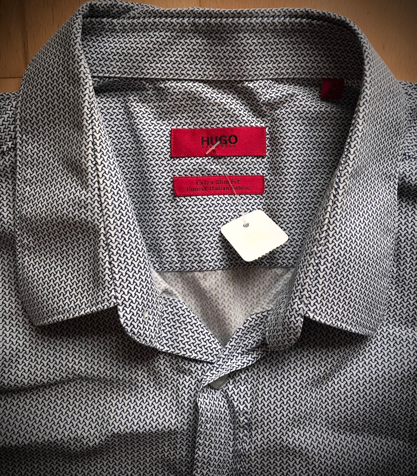 Hugo Boss overhemd geometrisch design 42 16,5 zilver grijs, Kleding | Heren, Ophalen of Verzenden, Zo goed als nieuw, Grijs, Halswijdte 41/42 (L)