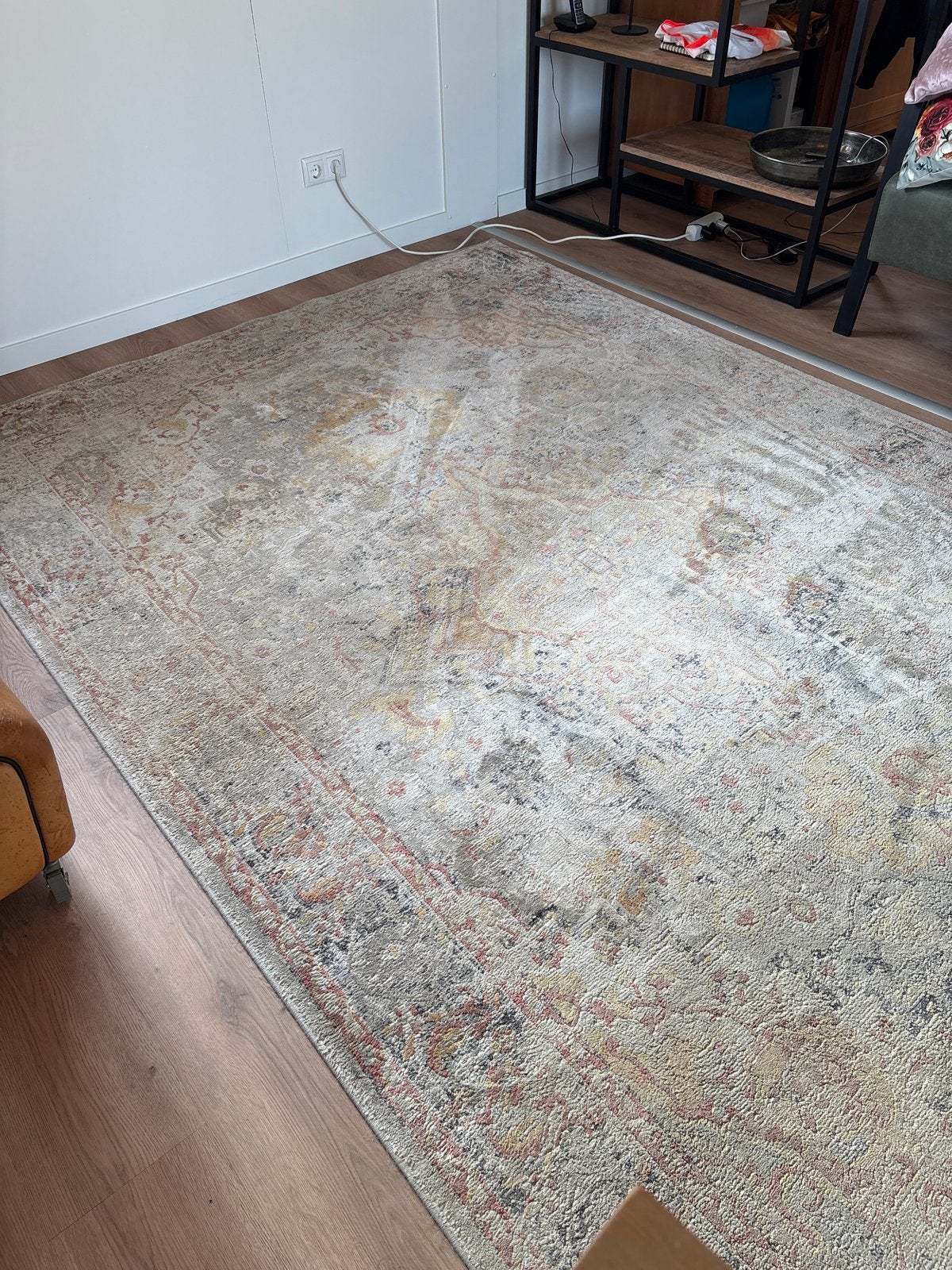 Vintage Vloerkleed - Beige/Grijs met Patroon, Ophalen, Gebruikt, Beige, 150 tot 200 cm