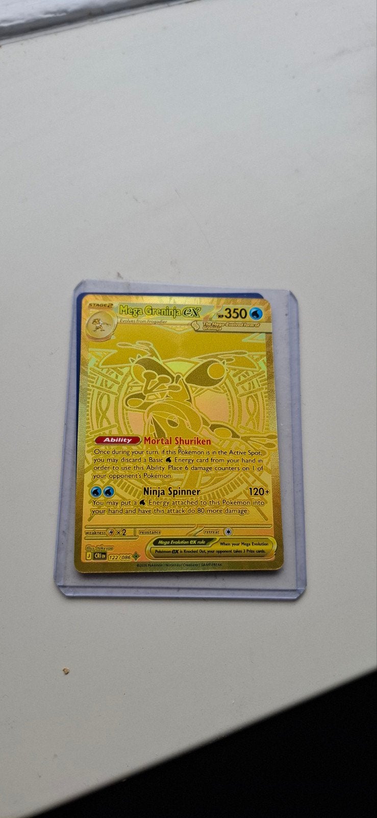 Mega Greninja EX Gouden Pokemon Kaart, Ophalen of Verzenden, Zo goed als nieuw, Losse kaart, Foil