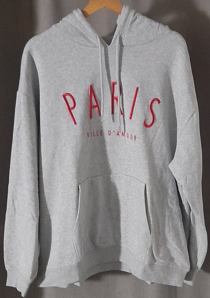 Grijze H&M PARIS Hoodie met Rode Letters Maat XL, H&M, Maat 46/48 (XL) of groter, Ophalen of Verzenden, Zo goed als nieuw