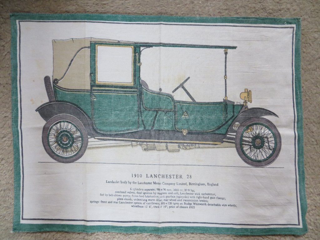 oude auto Lanchester 1910 op wandkleedje, Ophalen of Verzenden
