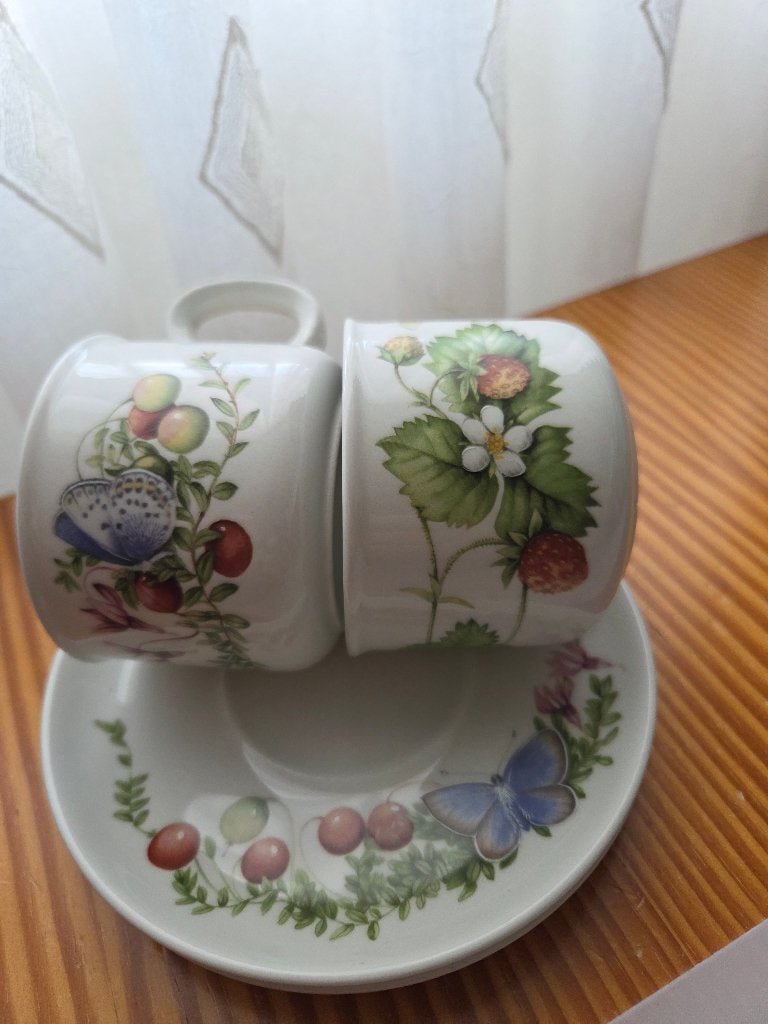Twee Wedgwood kop en schotels Marjolein Bastin Libelle, Ophalen of Verzenden, Zo goed als nieuw, Porselein, Kop(pen) en/of Schotel(s)