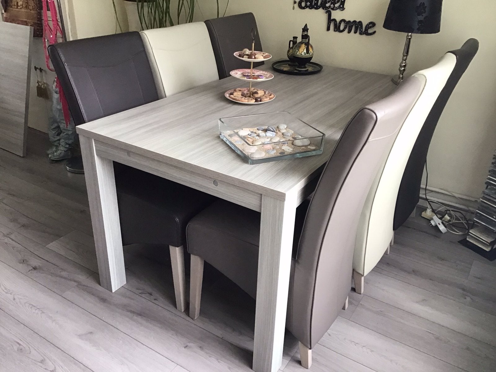 eethoek/tafel grijs met 4 of 6 stoelen of alleen tafel, Huis en Inrichting, Ophalen, Gebruikt, 50 tot 100 cm, 150 tot 200 cm