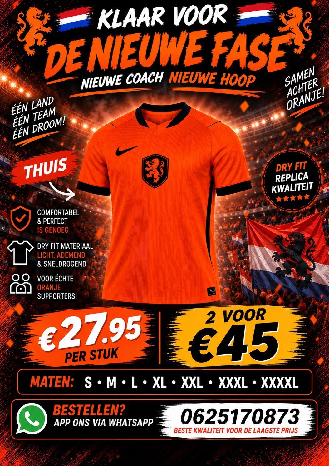 Nieuwste Nederlands elftal tenue 2026/2028, Maat XL, Verzenden, Nieuw, Shirt
