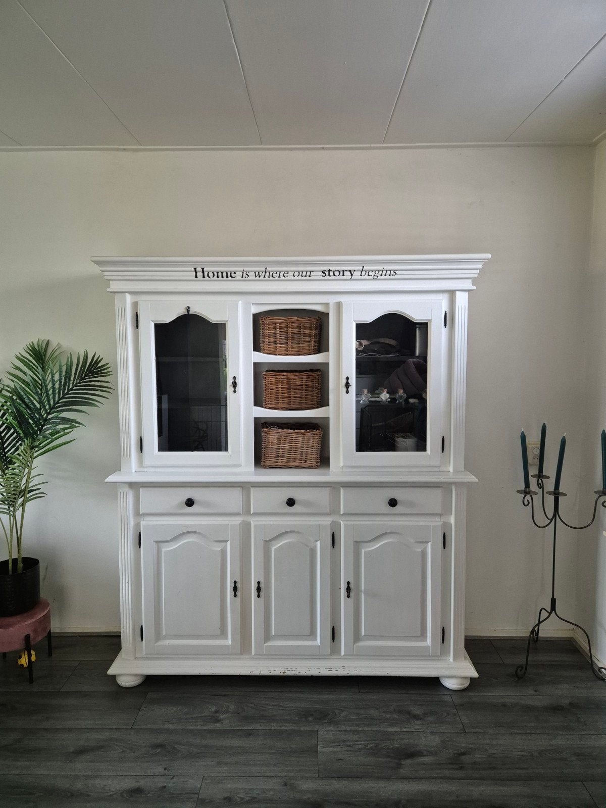 Witte buffetkast landelijke stijl, Ophalen, Gebruikt, Met deur(en), Glas