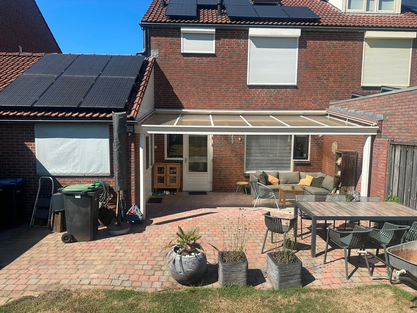 Terrasoverkapping met zonwering en (dim)spotjes 5740 x 3000, Tuin en Terras, Ophalen, Gebruikt, Veranda