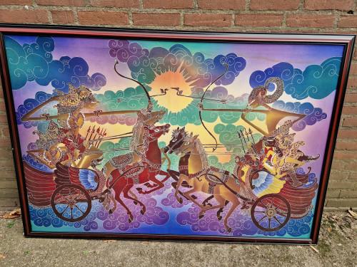 batik doek in lijst 103 x 152 cm, Huis en Inrichting, Woonaccessoires | Schilderijen, Tekeningen en Foto's, Ophalen of Verzenden