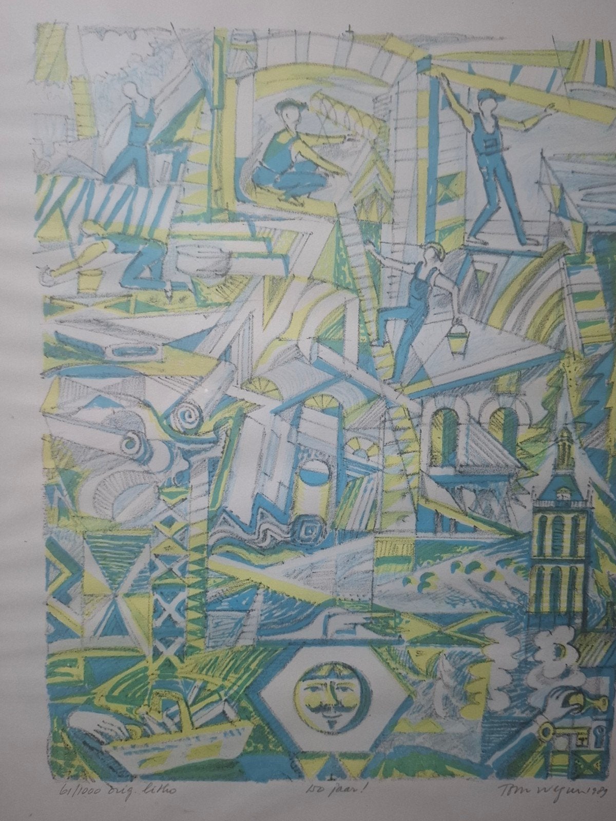 Kleurrijke Lithografie '150 jaar!' - Tom Wagemans, Antiek en Kunst, Kunst | Litho's en Zeefdrukken, Gelimiteerde oplage, Ophalen