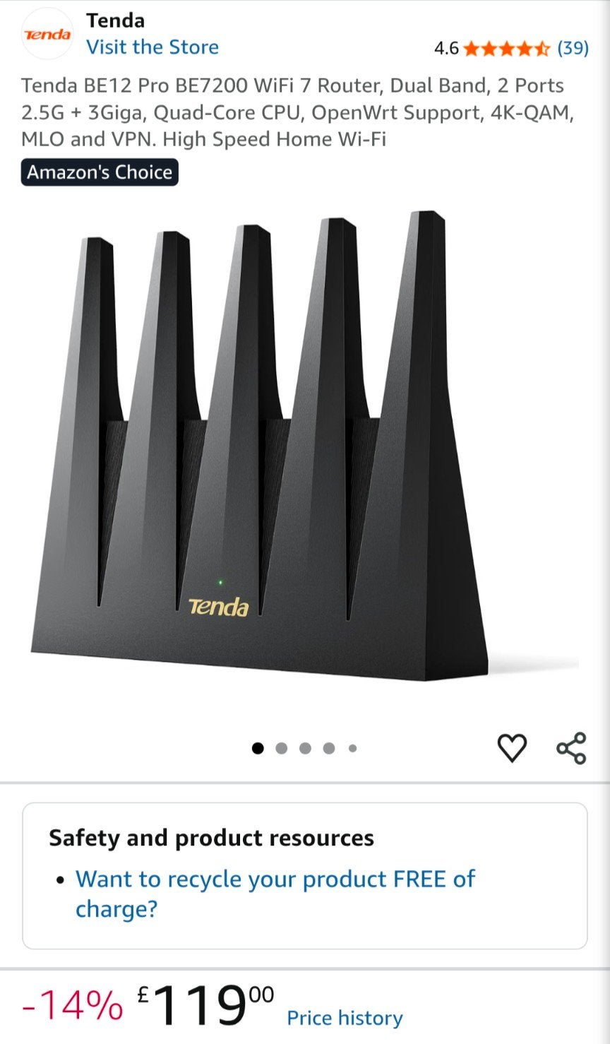 Tenda BE12 Pro BE7200 WiFi 7 Router - Nieuw en Ongeopend, Computers en Software, Ophalen of Verzenden, Nieuw, Router, Tenda