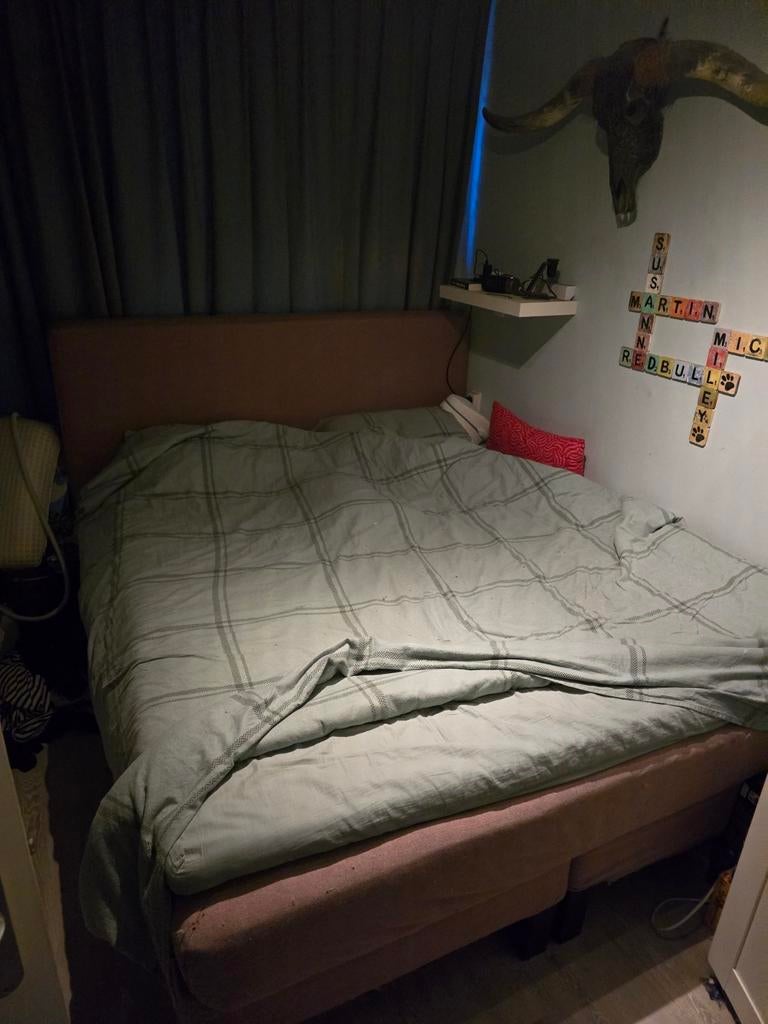 Comfortabel tweepersoonsbed met hoofdbord oud roze, Ophalen, Gebruikt, Overige kleuren, Tweepersoons
