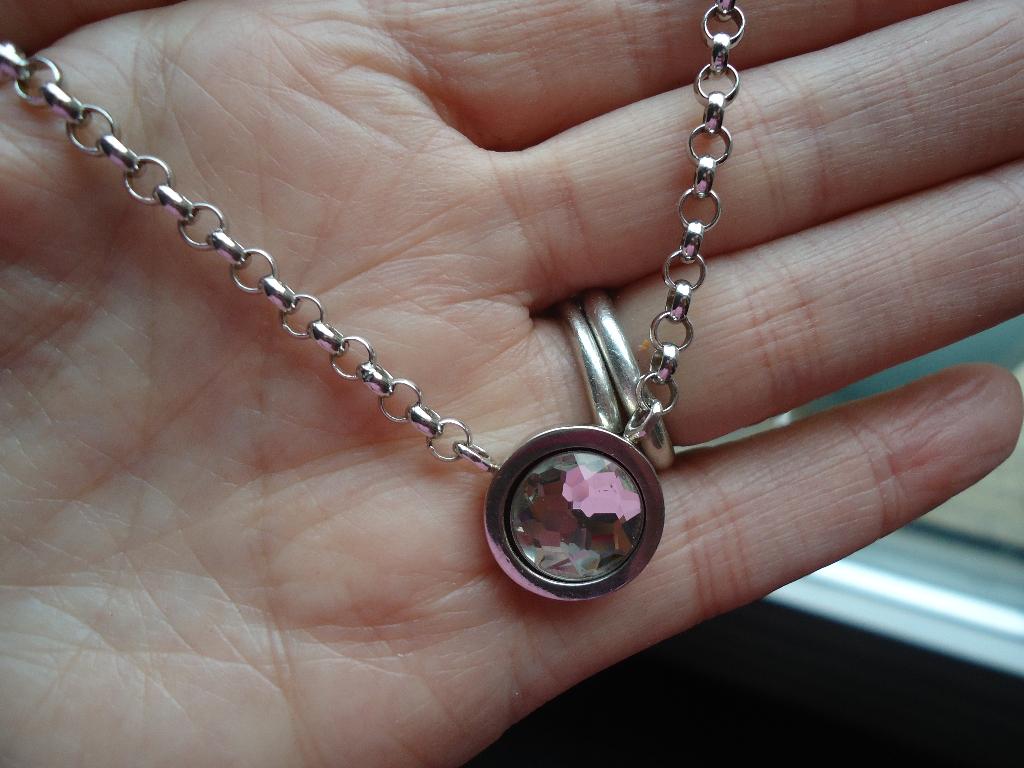 mooie echt zilvere mimoneda ketting met verwisselbare steen, Ophalen of Verzenden, Zo goed als nieuw, Met kristal, Zilver