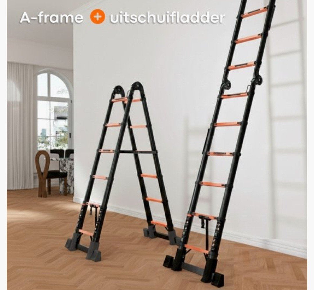 Multifunctionele A-frame uitschuifladder 7+7 treden, Doe-het-zelf en Verbouw, Ophalen of Verzenden, 2 tot 4 meter