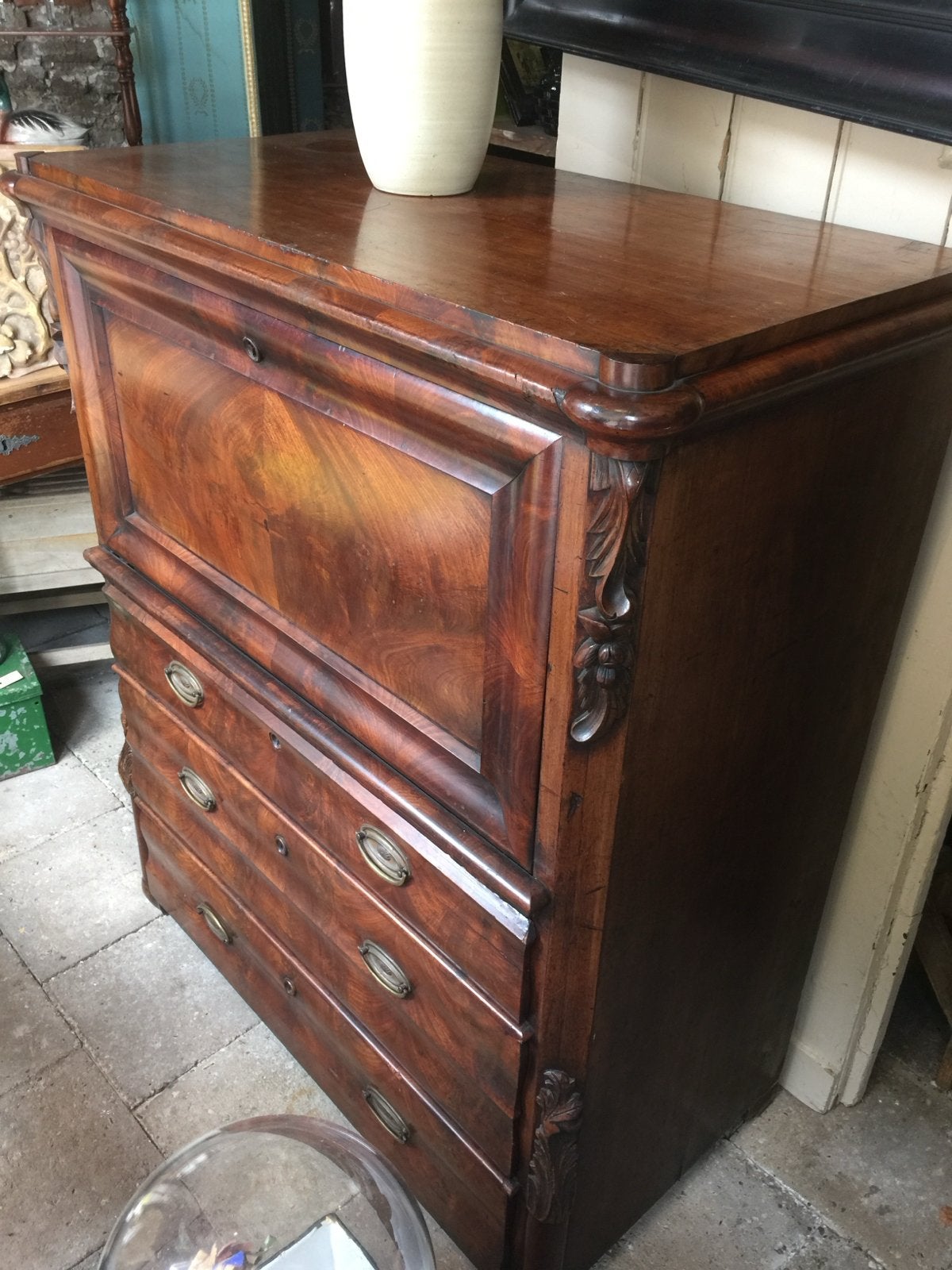 Compact mahoniehouten bureau/ladenkast (1840-1880), Huis en Inrichting, Met lades, Gebruikt, Hout, Bruin