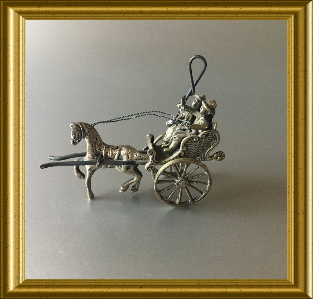 Miniatuur zilveren sjees: paard en wagen, Ophalen of Verzenden, Zilver