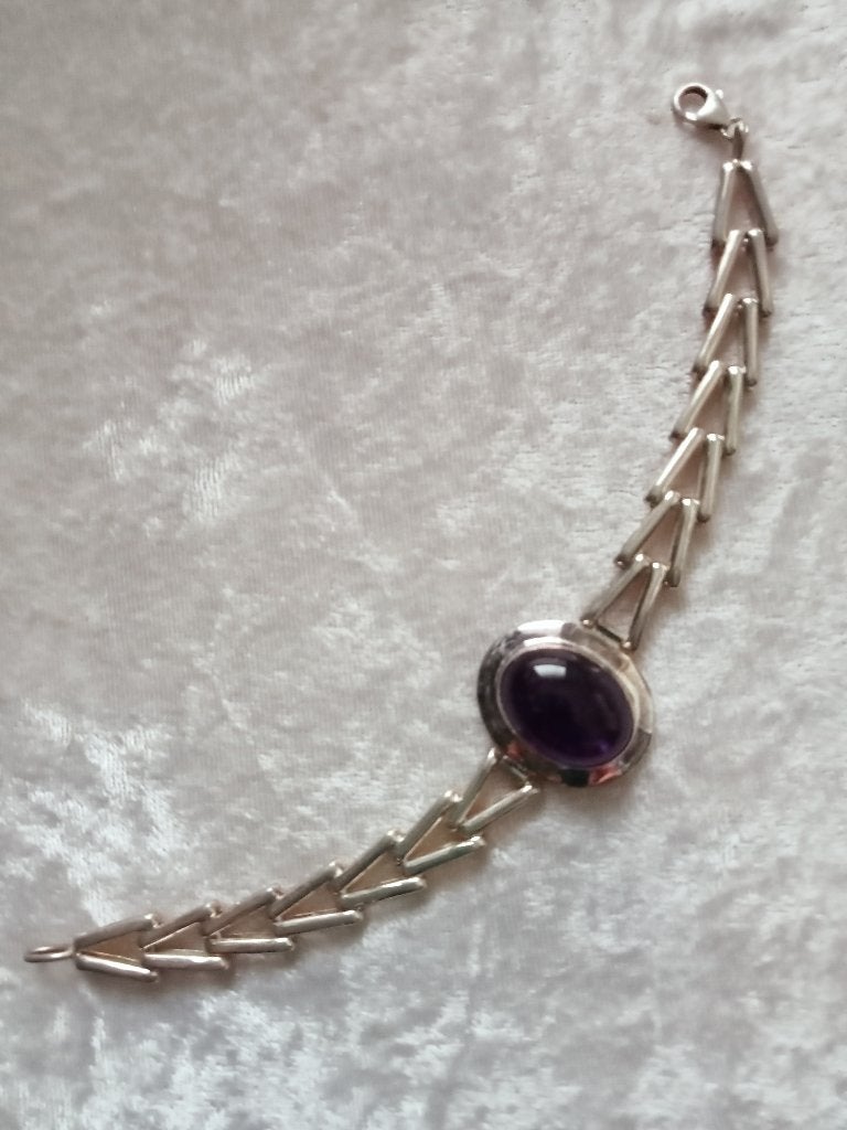 Mooie Zilveren Armband met in het midden een Amethist, Verzenden, Zilver, Armband, Met edelsteen