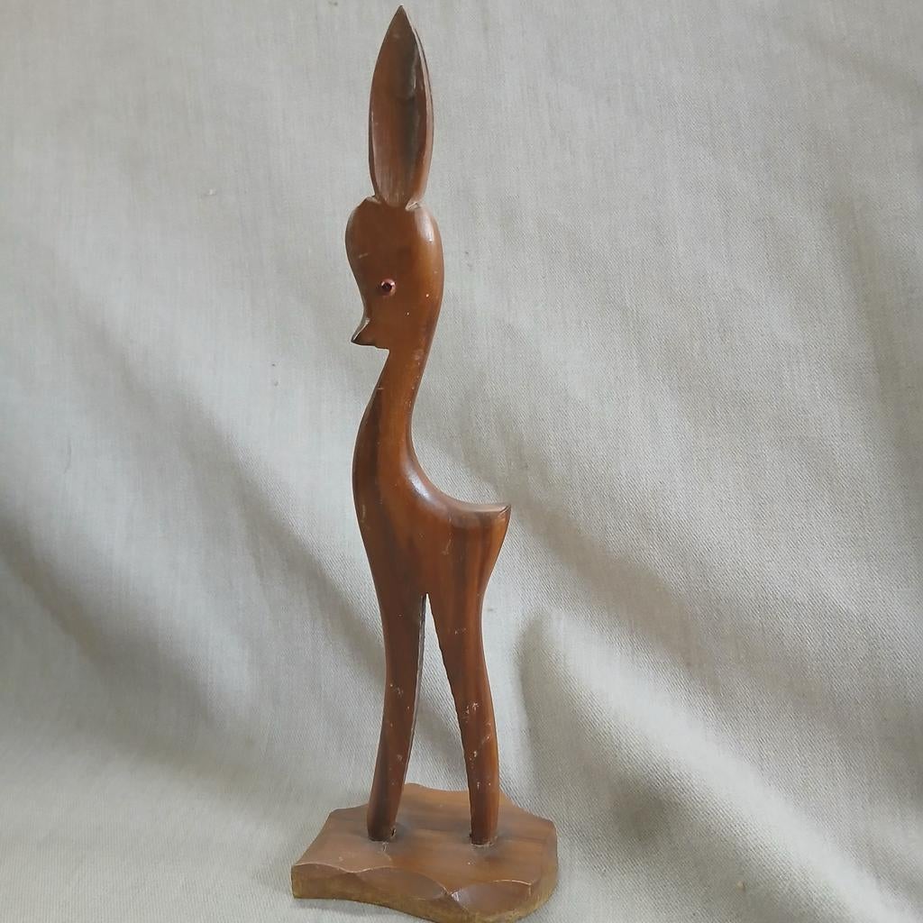 Retro vintage houten hertje, ree, bambi, Verzamelen, Ophalen of Verzenden