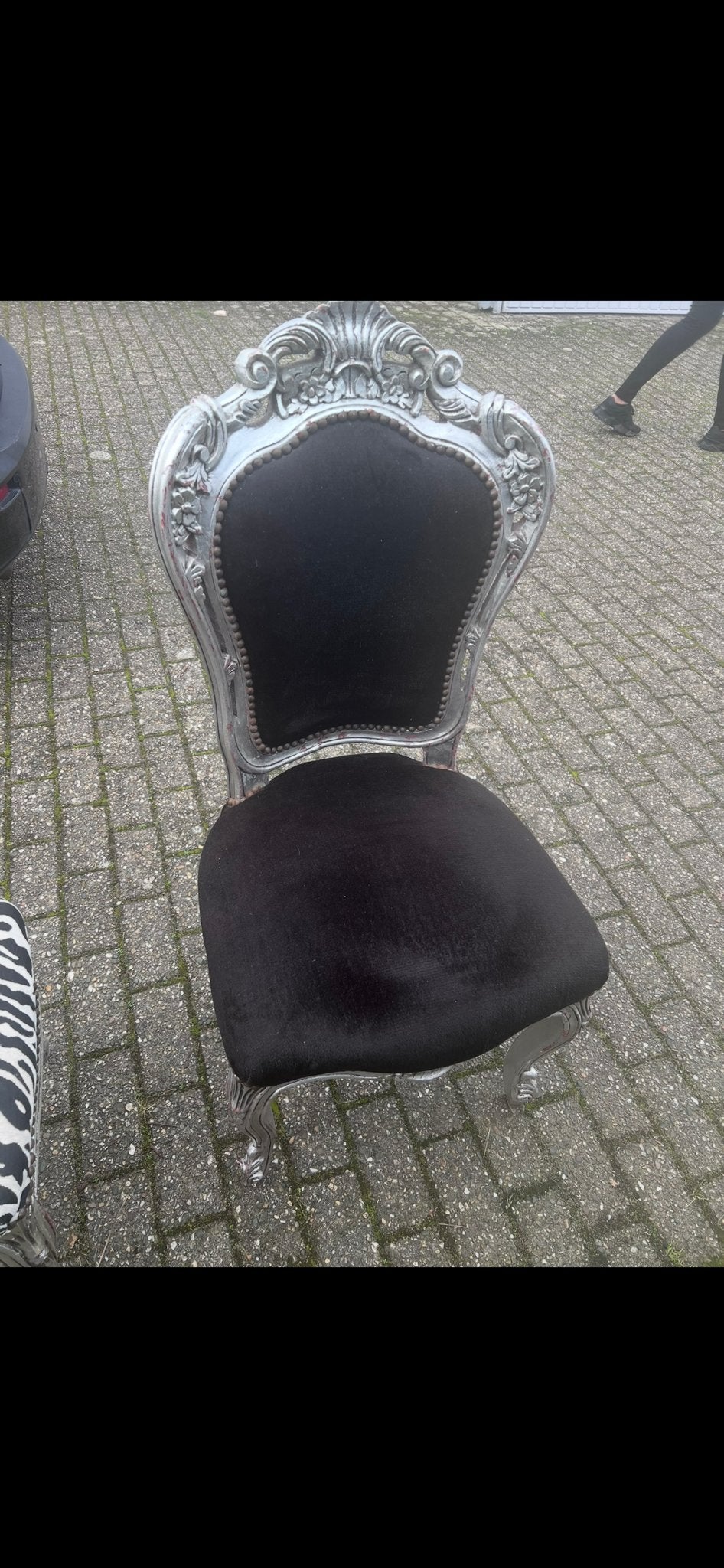 4 stoelen zilver met zwart, Antiek en Kunst, Ophalen