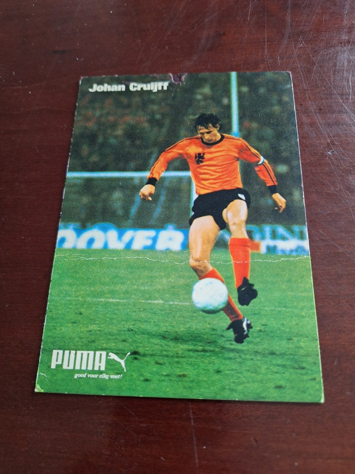 Johan Cruijff Puma kaart - Oranje - Cor Du Buy, Verzamelen, Ophalen of Verzenden, Gebruikt, Ajax, Poster, Plaatje of Sticker