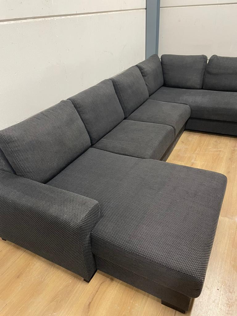 Grote U-vormige hoekbank Donkergrijze stof - GEREINIGD!!!, Huis en Inrichting, Ophalen, Luxe, Hoekbank, 300 cm of meer