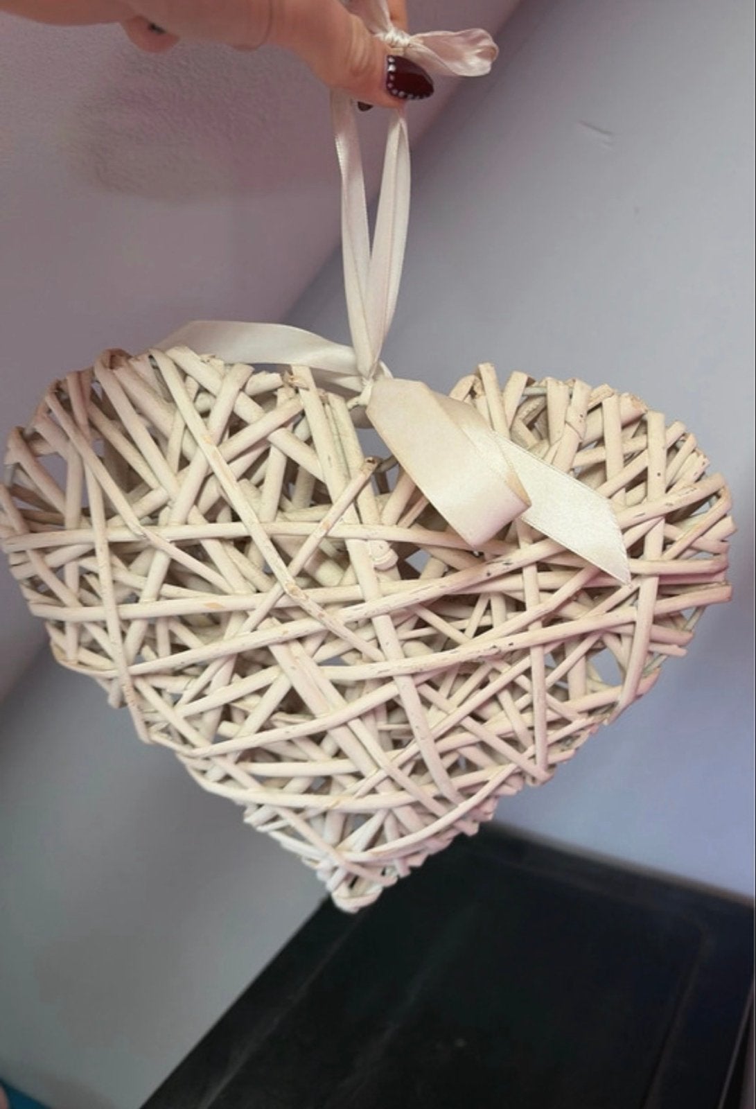 Decoratief hart van vlechtwerk met lint, Verzenden, Natuurlijk materiaal, Wit, Landelijk