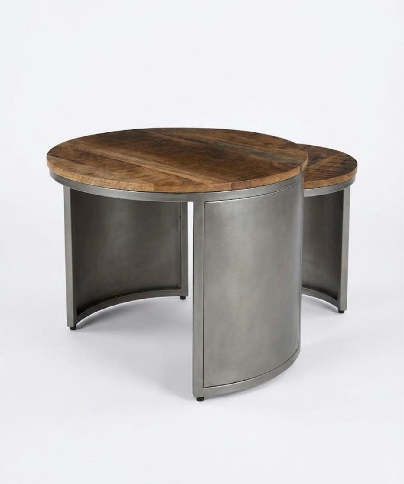 Set van 2 industriële salontafels, hout en metaal, Huis en Inrichting, Tafels | Salontafels, Ophalen, Nieuw, Rond