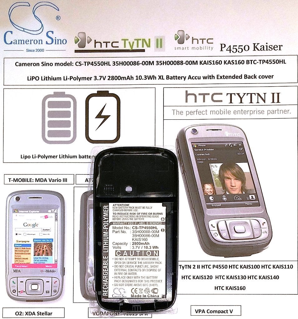 CS-TP4550HL KAIS160 HTC TyTn II 3.7V 2800mA 10.3Wh Accu XXL, Ophalen of Verzenden, Nieuw, Verhoogde capaciteit