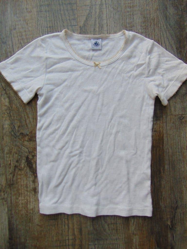 Petit Bateau T-shirt ecru maat 128 katoen shirt korte mouwen, Meisje, Ophalen of Verzenden, Shirt of Longsleeve, Petit Bateau