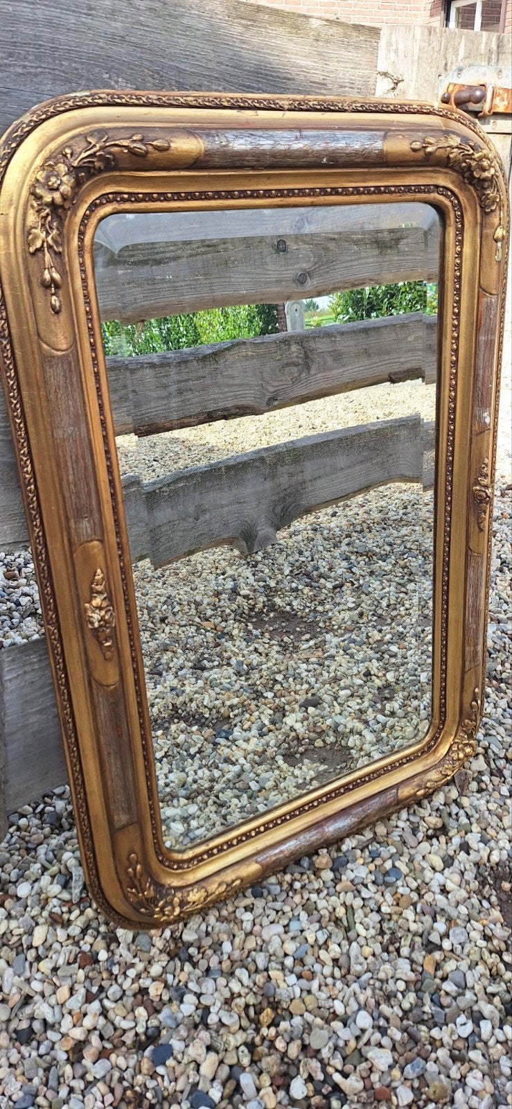 houten lijst spiegel met facet geslepen glas en houten lijst, Ophalen, Rechthoekig