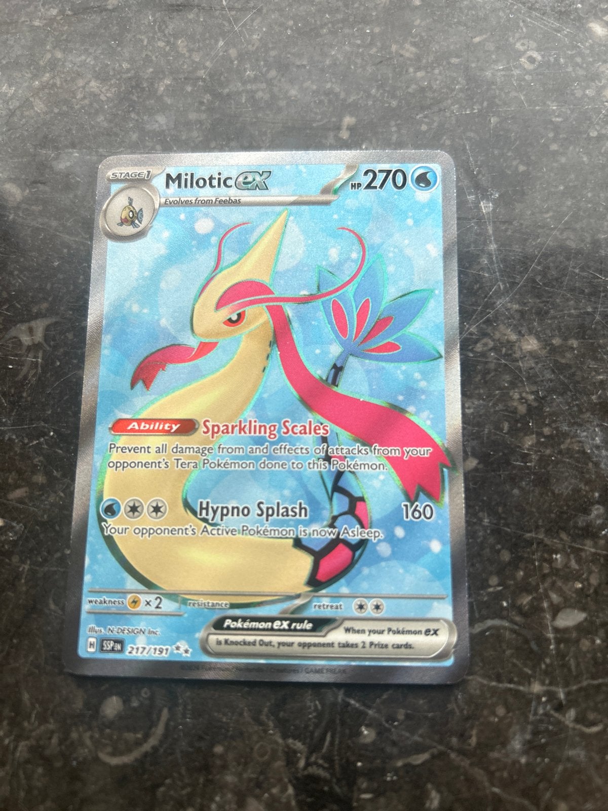 Milotic ex Pokémon kaart - Sparkling Scales - Zo goed als ni, Ophalen of Verzenden, Zo goed als nieuw, Losse kaart, Foil