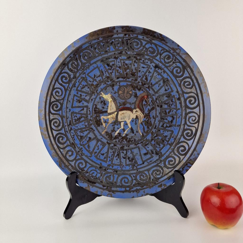 Wandbord Ceramano. wandbord is blauw met Griekse afbeelding, Antiek en Kunst, Ophalen of Verzenden