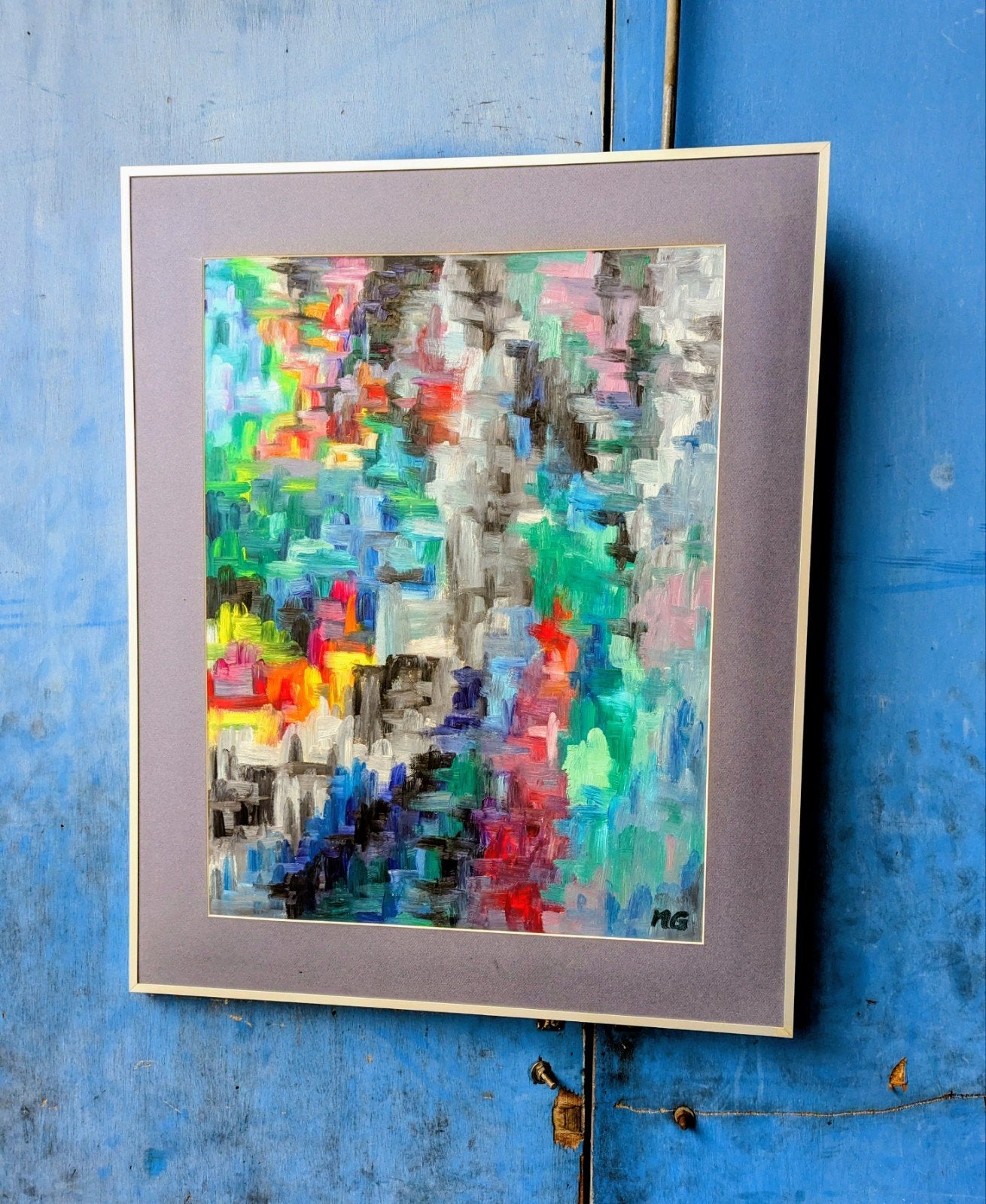 Abstract kleurrijk schilderij, 65x80cm, Antiek en Kunst, Ophalen