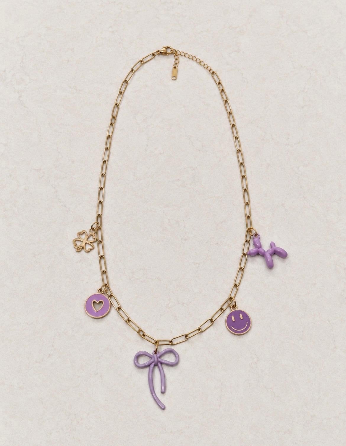 Gouden ketting met bedels in diverse kleuren, Ophalen, Nieuw, Goud, Overige materialen