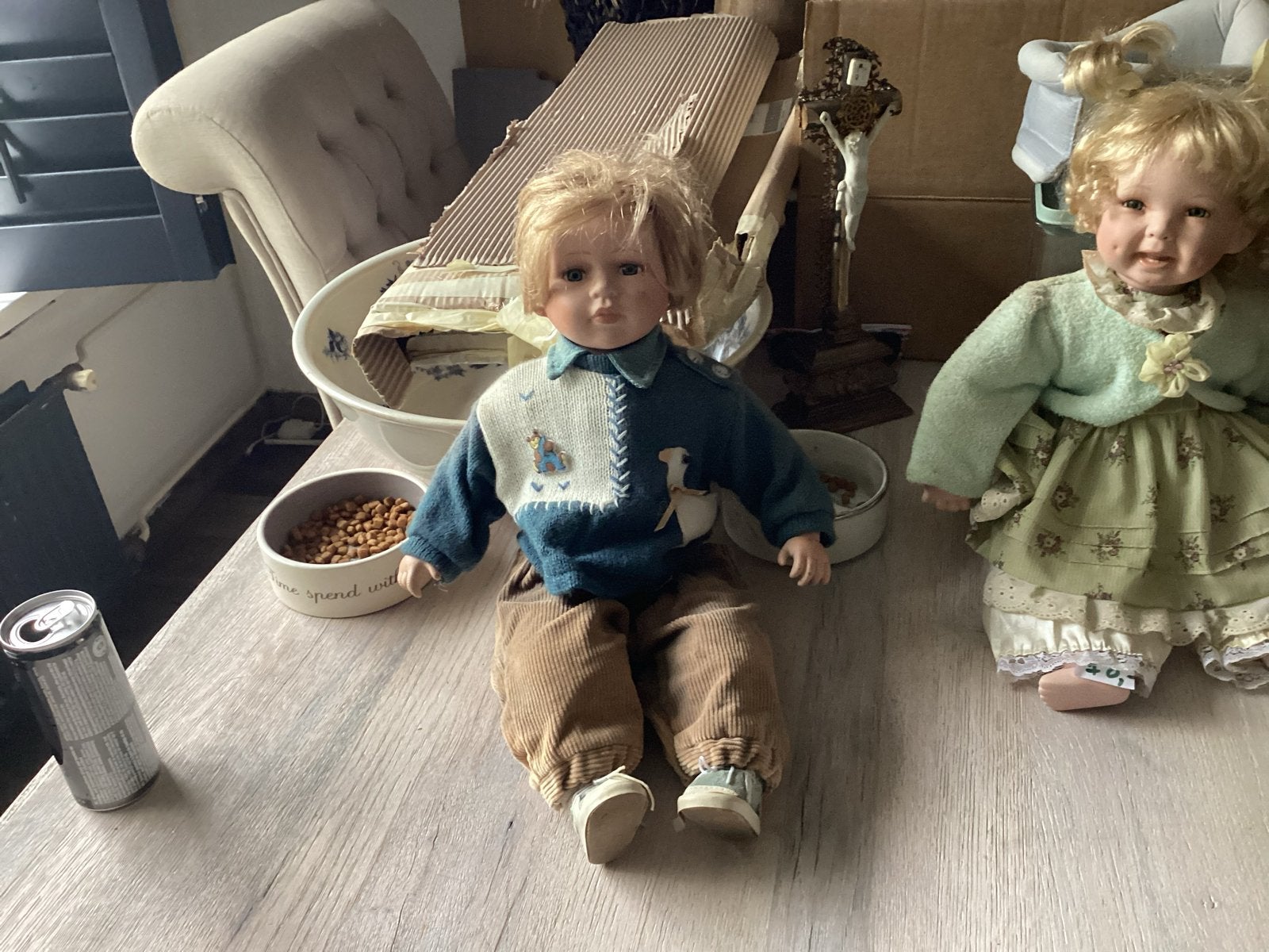 Vintage Porseleinen Pop Jongen met Blond Haar, Verzamelen, Ophalen of Verzenden, Gebruikt, Pop
