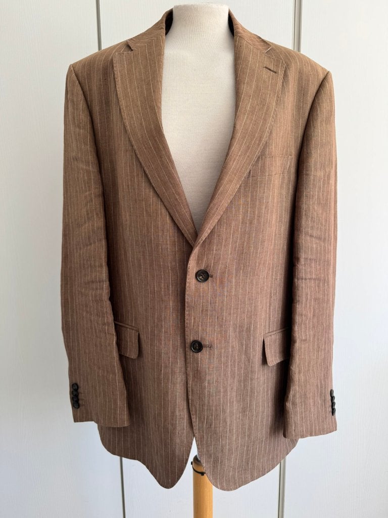 ZGAN > Bruine Duetz Linnen Heren Colbert / maat 52, Kleding | Heren, Maat 52/54 (L), Bruin, Verzenden, Zo goed als nieuw