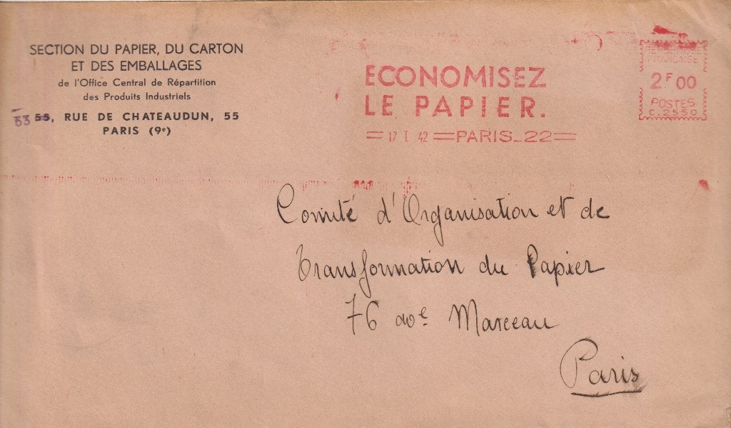 Frankrijk  M112 Papier/Karton Ind. Machinestempel Parijs, Verzenden, Envelop