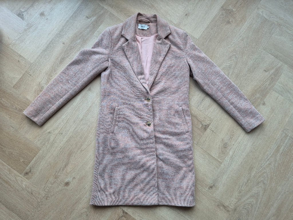 ONLY halflange Jas mt 36/S roze/grijs gemêleerd nette staat!, Only, Ophalen of Verzenden, Zo goed als nieuw, Roze