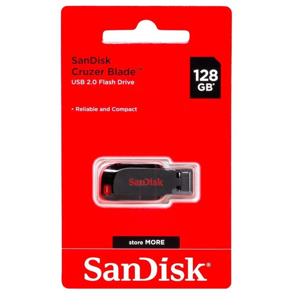 SanDisk USB 2.0 USB-stick Cruzer Blade 128 GB Zwart, rood, Ophalen, Nieuw, Sandisk, 128 GB