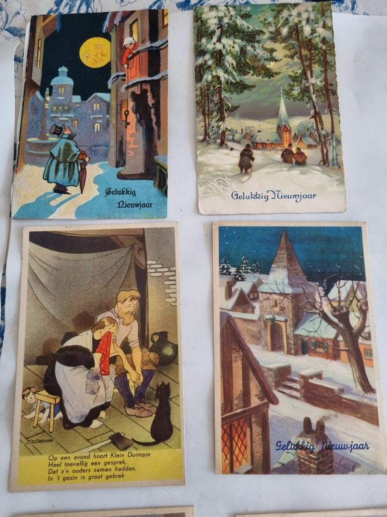 Collectie van 10 Oude Gelukkig Nieuwjaar Ansichtkaarten, Ophalen of Verzenden, Voor 1920, Gelopen