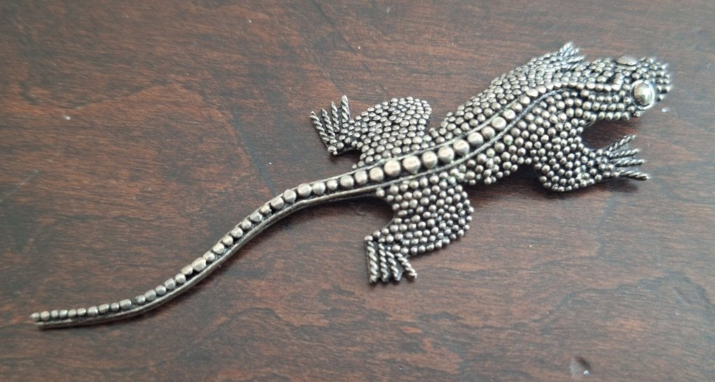 Balinese zilveren hagedis broche, Ophalen of Verzenden, Zo goed als nieuw, Zilver, Zilver