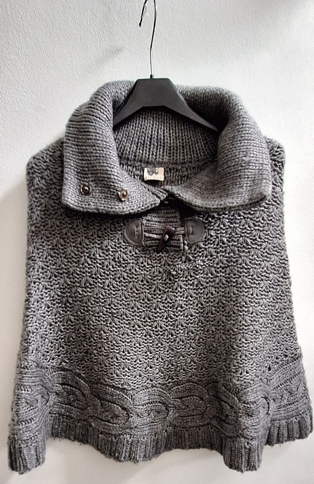 Stijlvolle grijze gebreide poncho van ICHI, maat L/XL, ICHI, Ophalen of Verzenden, Zo goed als nieuw, Grijs