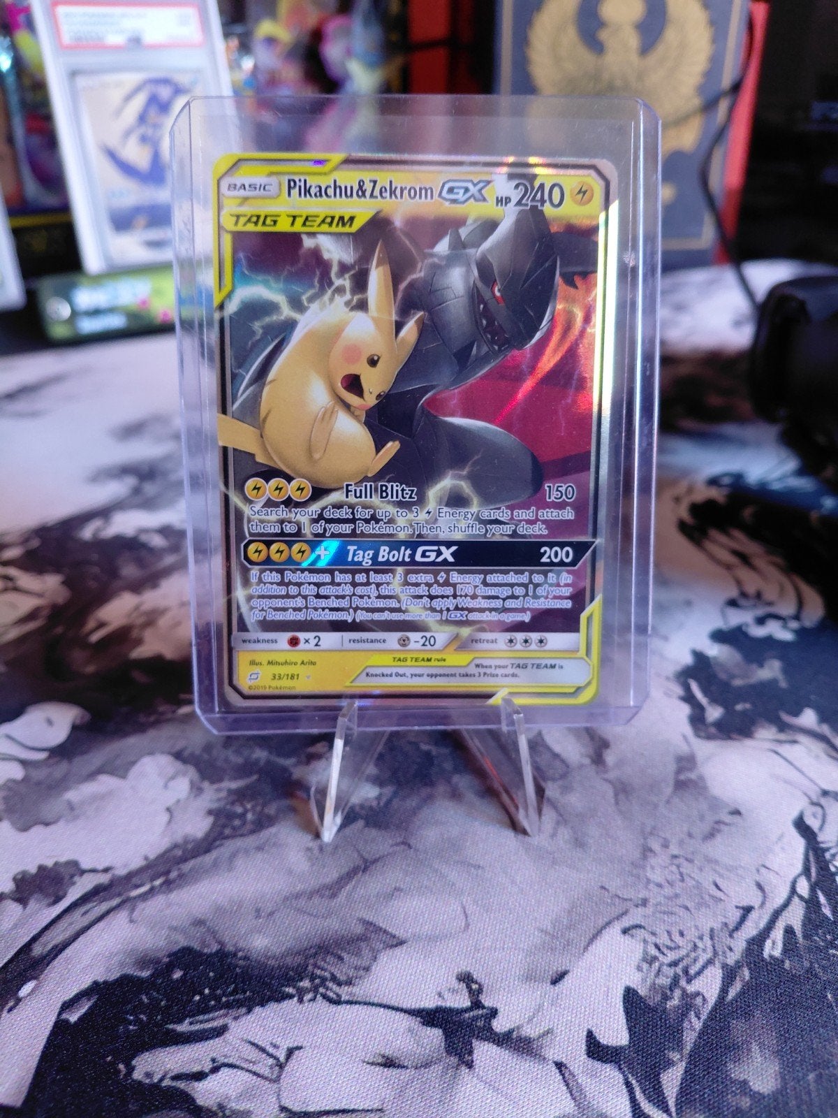 Pikachu & Zekrom GX Tag Team Pokémon Kaart, Hobby en Vrije tijd, Ophalen of Verzenden, Zo goed als nieuw, Losse kaart, Foil