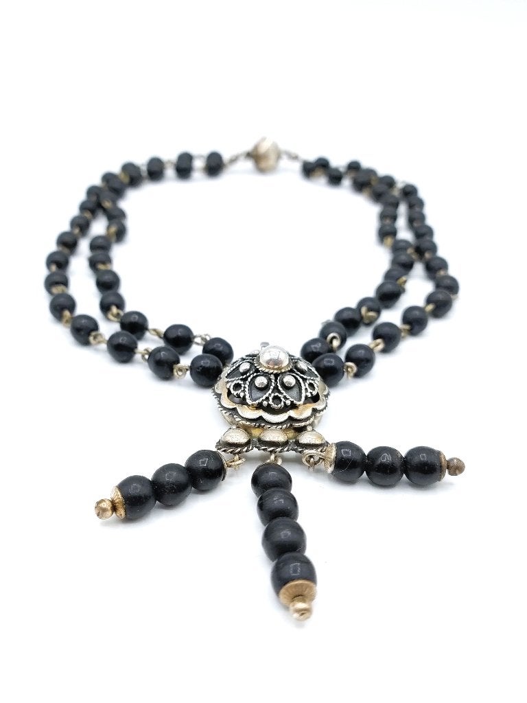 Ketting van gitten kralen op zilverdraad met zilveren sloten, Met hanger, Gebruikt, Info@zilverwebsite.nl, Verzenden