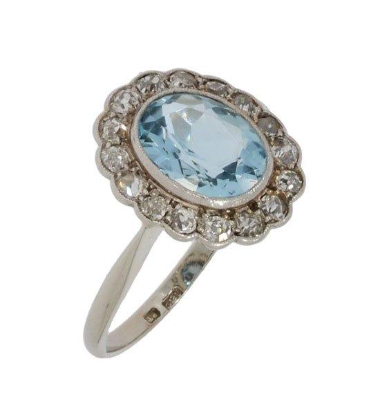 Diamanten topaas 18k gouden platina dames ring Art Deco, Sieraden, Tassen en Uiterlijk, Antieke sieraden, Ring, Goud, Met edelsteen