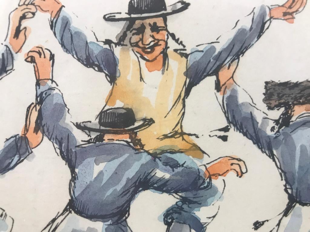 aquarel joods israelisch dansende mensen, Ophalen of Verzenden